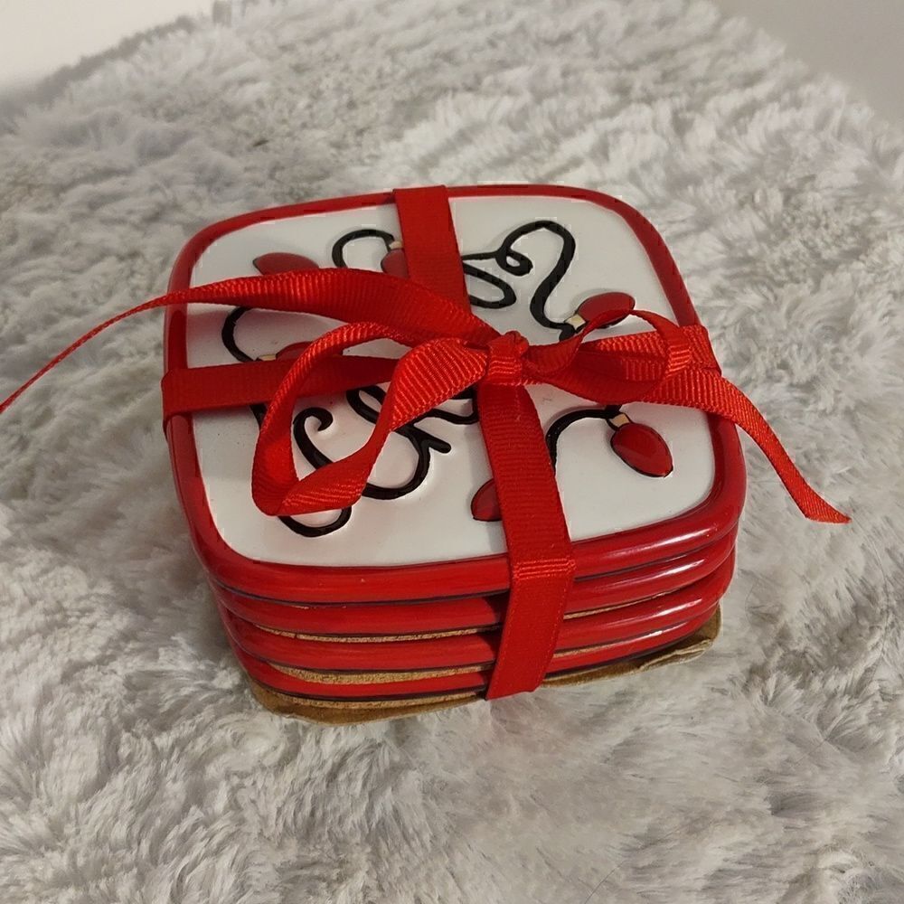 Fitz & Floyd "Cheers" Ceramic Set of 4 Coasters - Picture 6 of 6